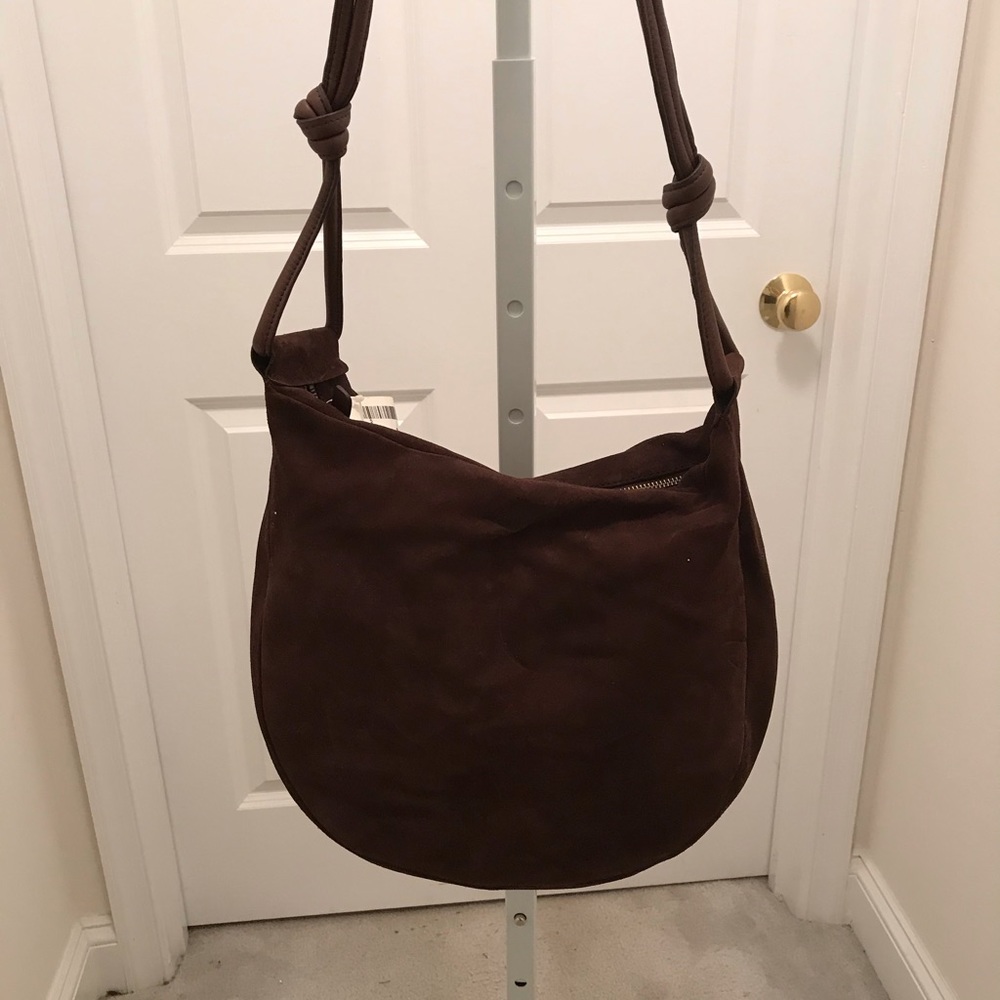 Folio Chocolate Suede Hobo Handbag